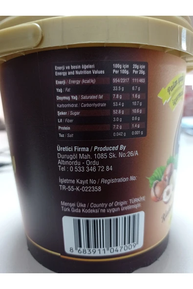 ORDU TARIM Ordu Tarım Kakaolu Fındık Kreması 800 gr - 2