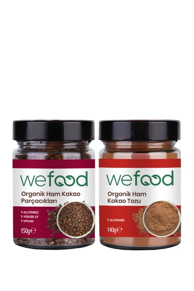 Wefood Organik Ham Kakao Tozu 140 gr + Organik Ham Kakao Parçacıkları 150 gr
