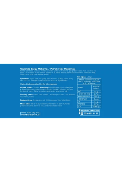 Barilla Glutensiz Fusilli/ Burgu Makarna 400 gr - Resim 3