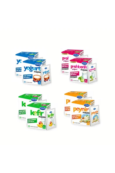 vivo 4 Çeşit Maya (Peynir-Kefir-Yoğurt-Probiyotik) Toplam 8 adet