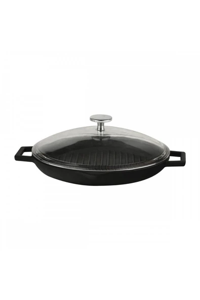 YUVARLAK IZGARA TAVA ÇAP 26 CM CAM KAPAKLI - 1