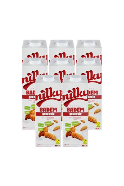NİLKY Şekersiz Badem Sütü Glütensiz Bitkisel Bazlı Laktosuz Vegan 8x1 Lt