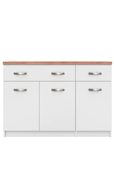Tdesigno Dune 3 Kapaklı-2 Çekmeceli Mutfak Alt Modül 120 cm Beyaz - Atlantikçam Tezgah Dahil-Çok Amaçlı Dolap