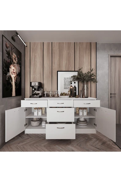 Tdesigno Tango Mutfak 5 Çekmeceli 2 Kapaklı Alt Modül 200 cm - Çok Amaçlı Dolap -Tezgah Dahil - Resim 3