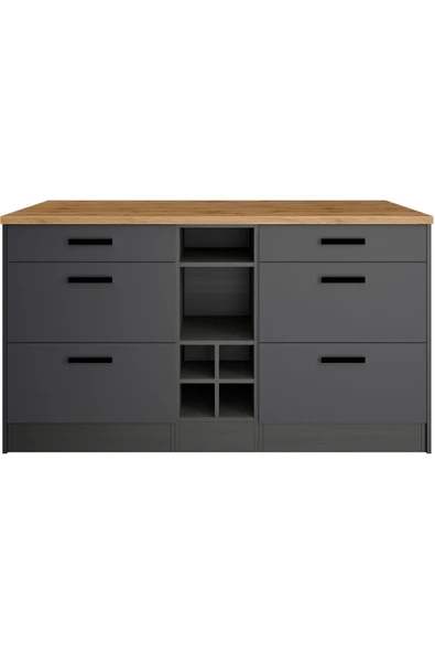 Tdesigno Okeanos Mutfak Alt Modül 6 Çekmeceli -150 Cm Antrasit-tezgah Dahil - Resim 3
