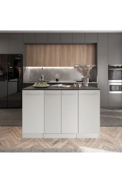 Tdesigno 160cm-Mambo Mutfak Adası -4 Kapaklı Alt Modül- Çok Amaçlı Dolap 160 cm Tezgah Dahil