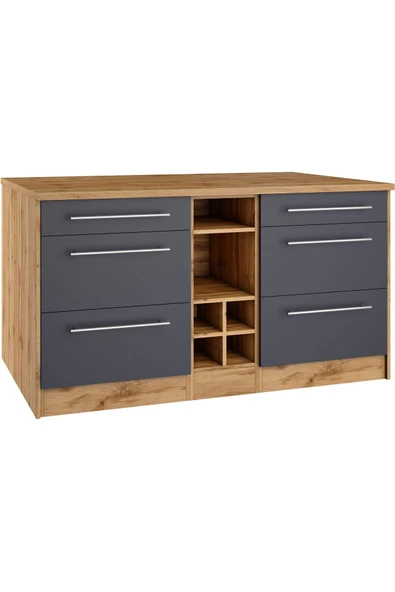 Tdesigno Boreas Mutfak Alt Modül 6 Çekmeceli -150 Cm Antrasit-tezgah Dahil - Resim 2