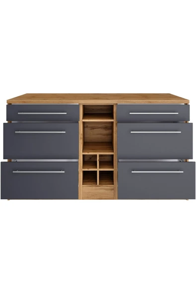 Tdesigno Boreas Mutfak Alt Modül 6 Çekmeceli -150 Cm Antrasit-tezgah Dahil - Resim 3