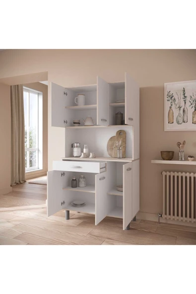 Tdesigno Menekşe Çok Amaçlı Dolap-Mikrodalga-Erzak-Airfryer-Mutfak-Kiler Dolabı-Kahve Köşesi-Beyaz-120CM - Resim 2