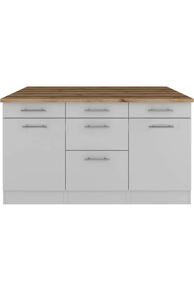 Tdesigno Aietes Mutfak Adası Alt Modül 150 cm Beyaz -Tezgah Dahil - Resim 2