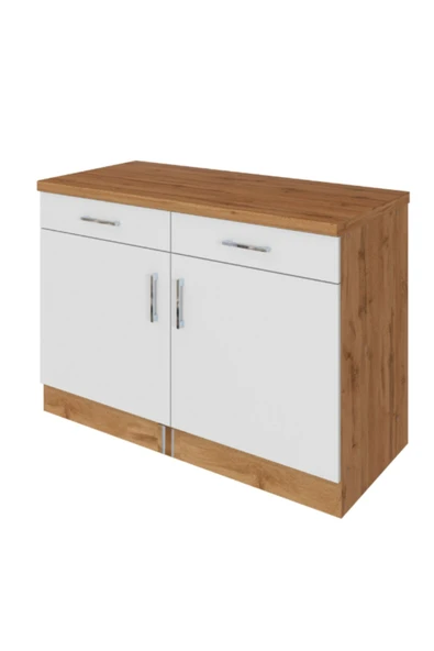 Tdesigno Lale Mutfak 2 Çekmeceli 2 Kapaklı Alt Modül -100 cm - Çok Amaçlı Dolap -Tezgah Dahil - Resim 2