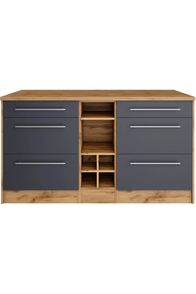 Tdesigno Boreas Mutfak Alt Modül 6 Çekmeceli -150 Cm Antrasit-tezgah Dahil ürün görseli