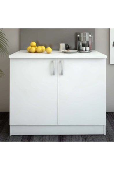 Tdesigno Zambak Mutfak 2 Kapaklı- Alt Modül -90 cm - Çok Amaçlı Dolap -Beyaz-Tezgah Dahil ürün görseli