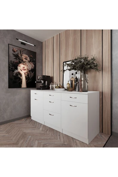 Tdesigno Tango Mutfak 5 Çekmeceli 2 Kapaklı Alt Modül 200 cm - Çok Amaçlı Dolap -Tezgah Dahil - Resim 2