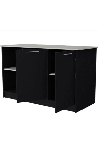 Tdesigno Kumsal Mutfak Adası - Antrasit-150 Cm-Beyaz Tezgahlı - 3