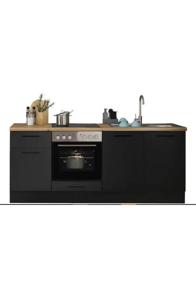 Tdesigno Abidos Mutfak 3 Kapaklı-1 Çekmeceli Alt Modül -180 cm - Tezgah Dahil-Ankastre Fırın Dolabı - 1