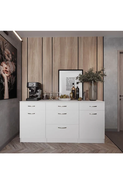 Tdesigno Tango Mutfak 5 Çekmeceli 2 Kapaklı Alt Modül 200 cm - Çok Amaçlı Dolap -Tezgah Dahil ürün görseli