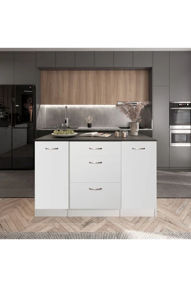 Tdesigno Bale Mutfak Adası -3 Çekmeceli 2 Kapaklı Alt Modül- Çok Amaçlı Dolap 160 cm Tezgah Dahil ürün görseli