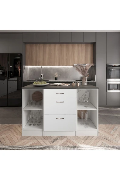 Tdesigno Swing Mutfak Adası -3 Çekmeceli Alt Modül- Çok Amaçlı Dolap 140 cm Tezgah Dahil
