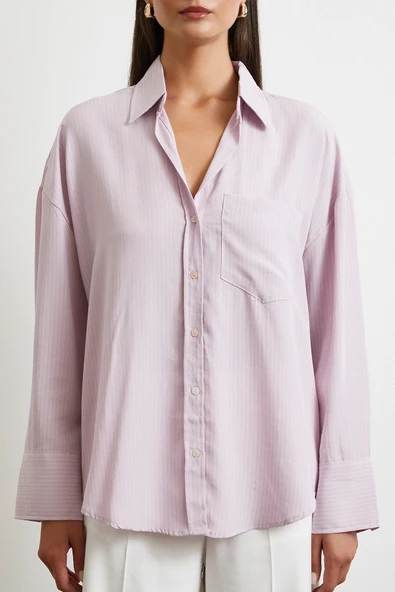 Cepli Çizgili Gömlek Lila - Resim 5