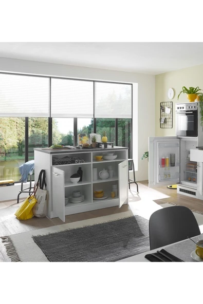 Tdesigno Kalypso Mutfak Adası Alt Modül 120 cm Beyaz -Antrasit Tezgah Dahil - 2