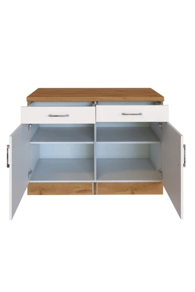Tdesigno Lale Mutfak 2 Çekmeceli 2 Kapaklı Alt Modül -100 cm - Çok Amaçlı Dolap -Tezgah Dahil - Resim 3