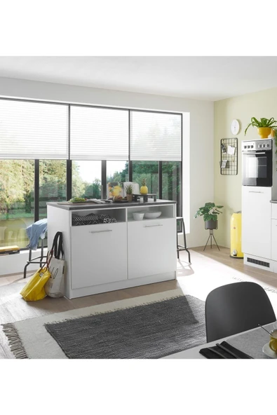 Tdesigno Kalypso Mutfak Adası Alt Modül 120 cm Beyaz -Antrasit Tezgah Dahil - 3