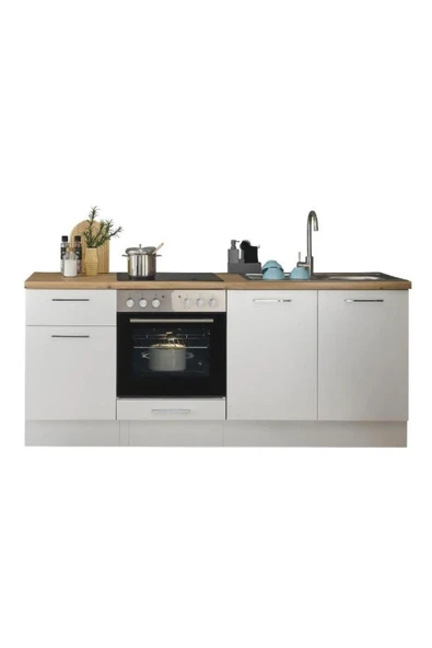 Tdesigno Abidos Mutfak 3 Kapaklı-1 Çekmeceli Alt Modül -180 cm - Tezgah Dahil-Ankastre Fırın Dolabı - 1