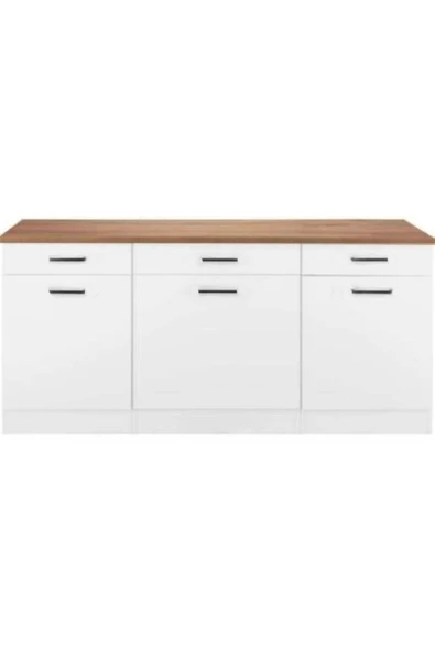Tdesigno Vals Mutfak 3 Çekmeceli 3 Kapaklı Alt Modül 200 cm - Çok Amaçlı Dolap -Tezgah Dahil ürün görseli