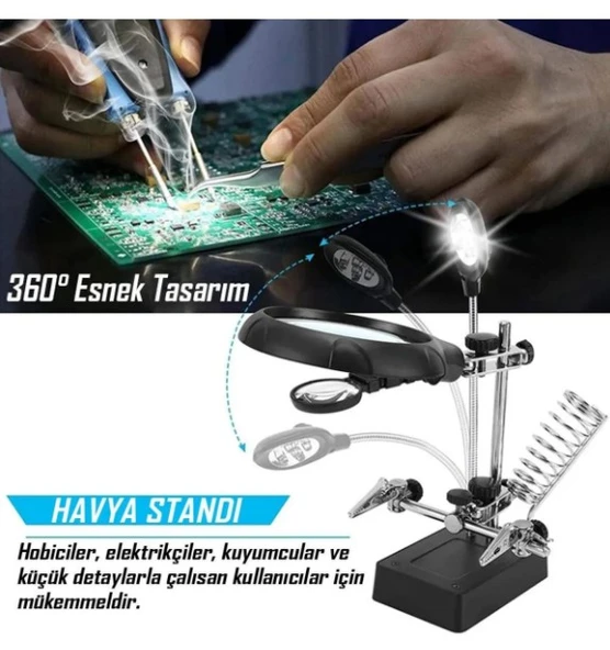 WellHise WH-800 Masa Üstü Ledli Büyüteç - Lehimleme ve Elektronik Çalışmalar İçin Yardımcı - 5