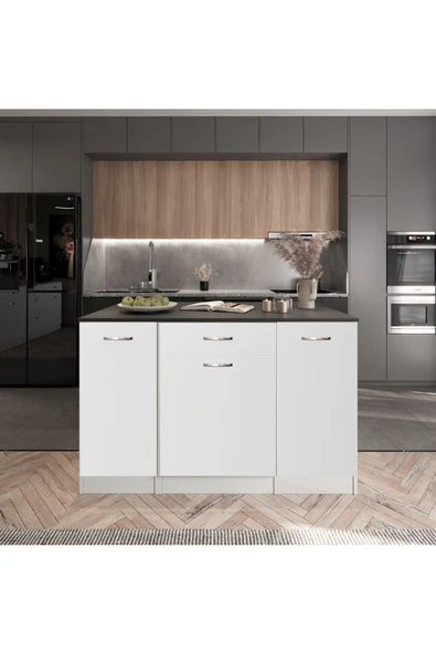 Tdesigno Polka Mutfak Adası -1 Çekmeceli 3 Kapaklı Alt Modül- Çok Amaçlı Dolap 160 cm Tezgah Dahil