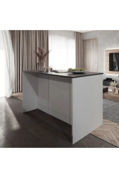 Tdesigno Athena Mutfak Adası -Alt Modül 150 cm Beyaz- Antrasit Tezgah Dahil - Resim 5