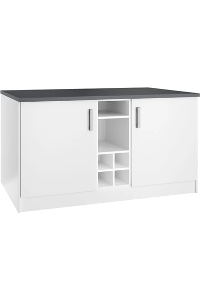 Tdesigno Athena Mutfak Adası -Alt Modül 150 cm Beyaz- Antrasit Tezgah Dahil - Resim 3