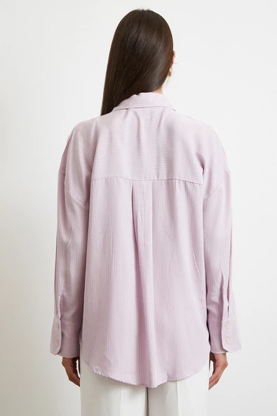 Cepli Çizgili Gömlek Lila - Resim 6