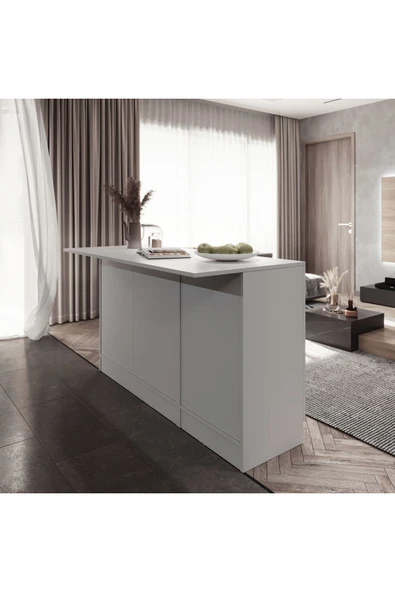 Tdesigno Beyaz Tezgahlı Katrina Mutfak Adası Alt Modül 180 cm- Beyaz Tezgah Dahil-Çok Amaçlı Dolap-Alt Modül- - Resim 4