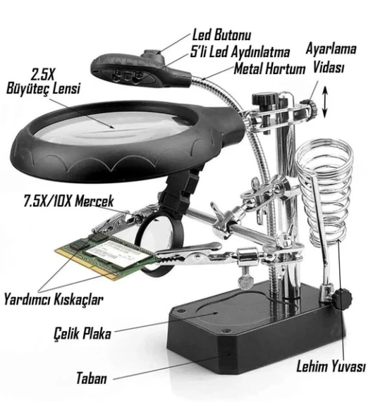WellHise WH-800 Masa Üstü Ledli Büyüteç - Lehimleme ve Elektronik Çalışmalar İçin Yardımcı - 4