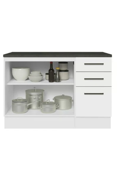 Tdesigno Prag Mutfak Alt Modül 3 Çekmeceli -2 Kapaklı-120 Cm Beyaz-tezgah Dahil - Resim 2