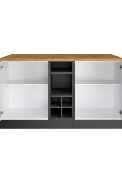 Tdesigno Helios Mutfak Alt Modül 2 Kapaklı -150 Cm Antrasit-tezgah Dahil - 3
