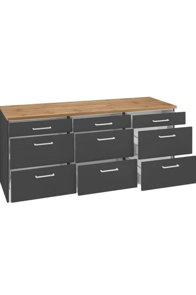 Tdesigno Lidya 9 Çekmeceli -Mutfak Dolabı-Çok Amaçlı Dolap-Alt Modül-180cm - Resim 3