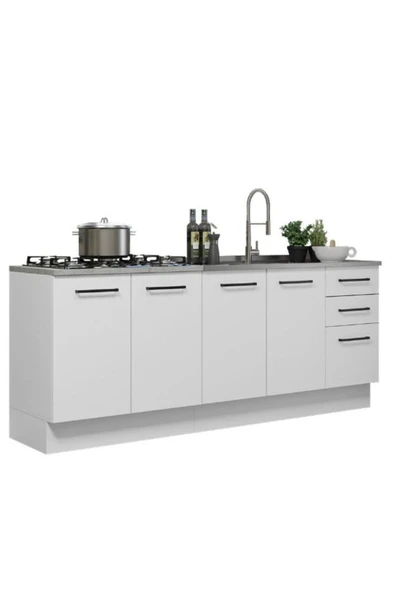 Tdesigno Roma Mutfak 4 Kapaklı-3 Çekmeceli Alt Modül -200 cm - TEZGAH DAHİL DEĞİL - Resim 2