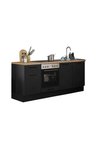 Tdesigno Abidos Mutfak 3 Kapaklı-1 Çekmeceli Alt Modül -180 cm - Tezgah Dahil-Ankastre Fırın Dolabı - 2