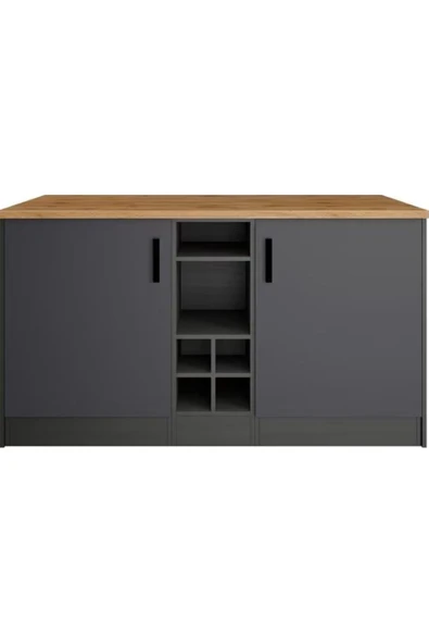 Tdesigno Helios Mutfak Alt Modül 2 Kapaklı -150 Cm Antrasit-tezgah Dahil - 1