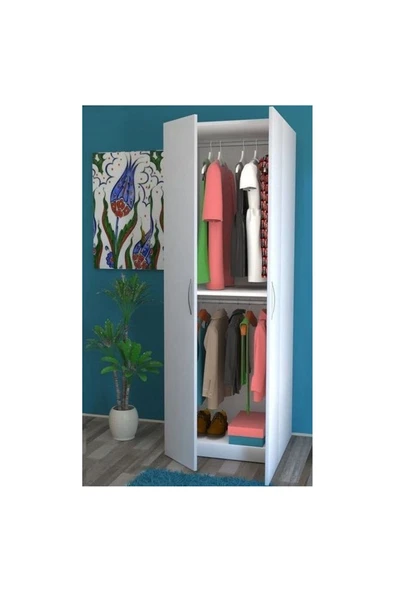 Tdesigno Bahar Giyinme Dolabı - Çok Amaçlı Dolap - Gardırop 60 Cm-2 Kapaklı - Resim 2