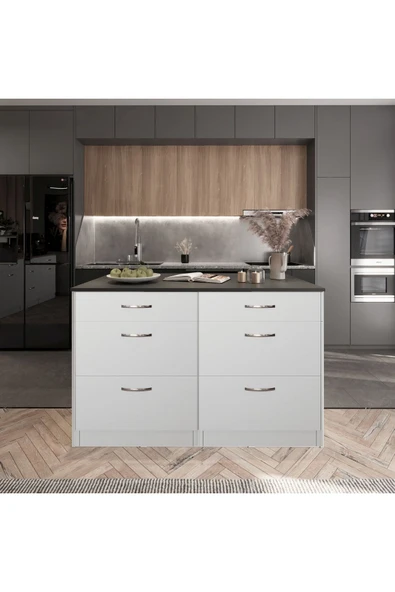 Tdesigno Zumba Mutfak Adası -6 Çekmeceli Alt Modül- Çok Amaçlı Dolap 120 cm Tezgah Dahil