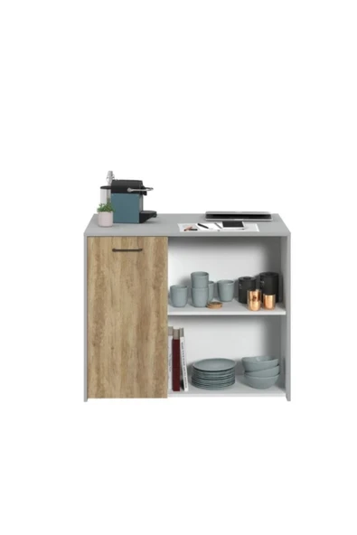 Tdesigno Karya Mutfak Adası -Alt Modül-1 Kapaklı- 100 cm Beyaz -Tezgah Dahil - 2