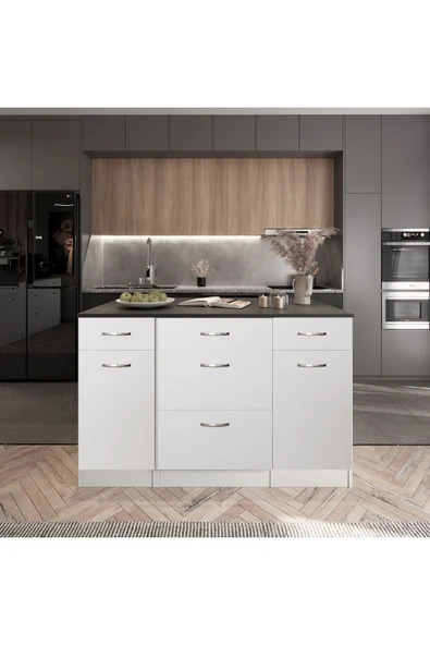 Tdesigno Rumba Mutfak Adası -5 Çekmeceli 2 Kapaklı Alt Modül- Çok Amaçlı Dolap 140 cm Tezgah Dahil ürün görseli