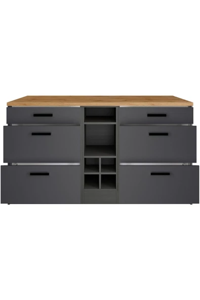 Tdesigno Okeanos Mutfak Alt Modül 6 Çekmeceli -150 Cm Antrasit-tezgah Dahil - Resim 2