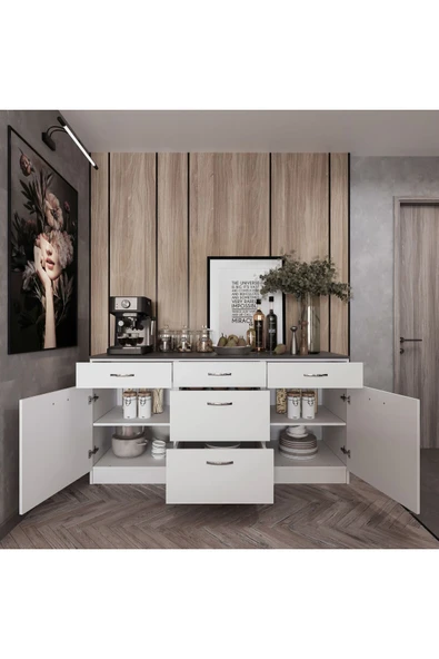 Tdesigno Tango Mutfak 5 Çekmeceli 2 Kapaklı Alt Modül 200 cm - Çok Amaçlı Dolap -Tezgah Dahil - 3