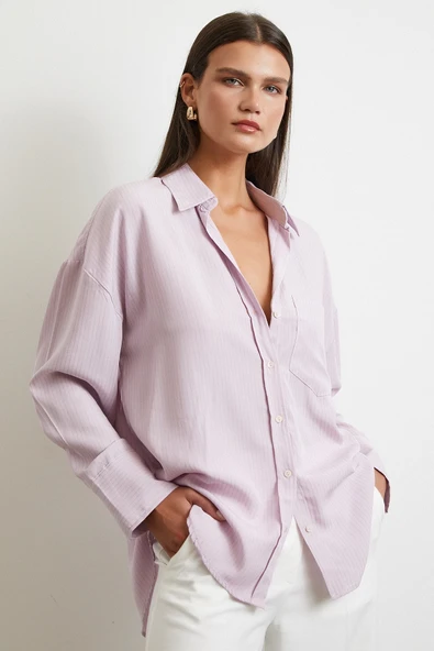 Cepli Çizgili Gömlek Lila ürün görseli