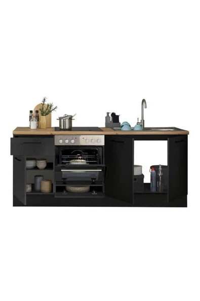 Tdesigno Abidos Mutfak 3 Kapaklı-1 Çekmeceli Alt Modül -180 cm - Tezgah Dahil-Ankastre Fırın Dolabı - 3